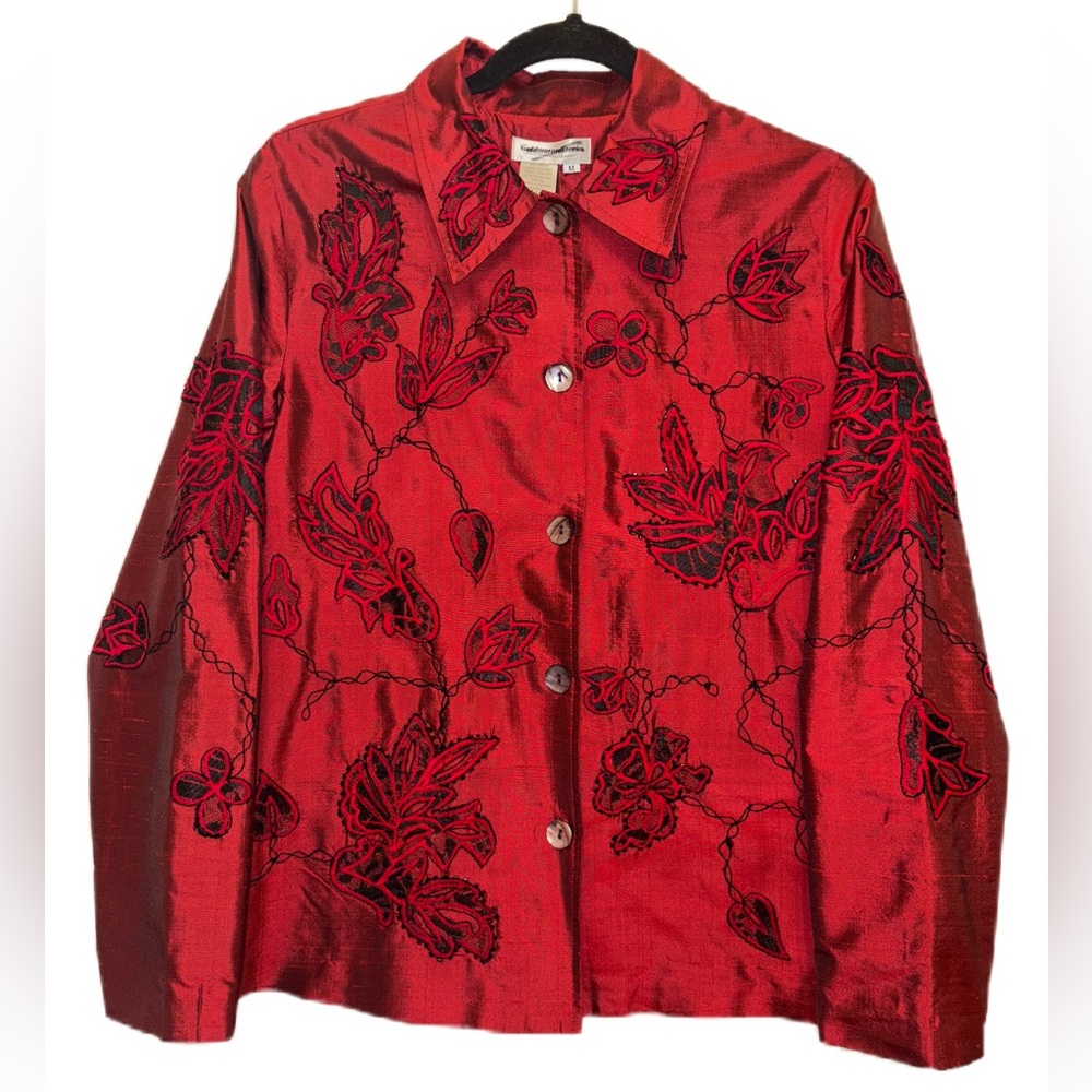 Coldwater Creek Silk Blend Blazer Ruby Applique Jacket Size Medium NWT